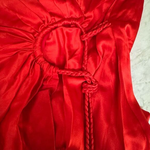 Cinq a Sept Serena 100% Silk Dress long sleeve faux wrap in red orange sz 4 NWT - Picture 12 of 14